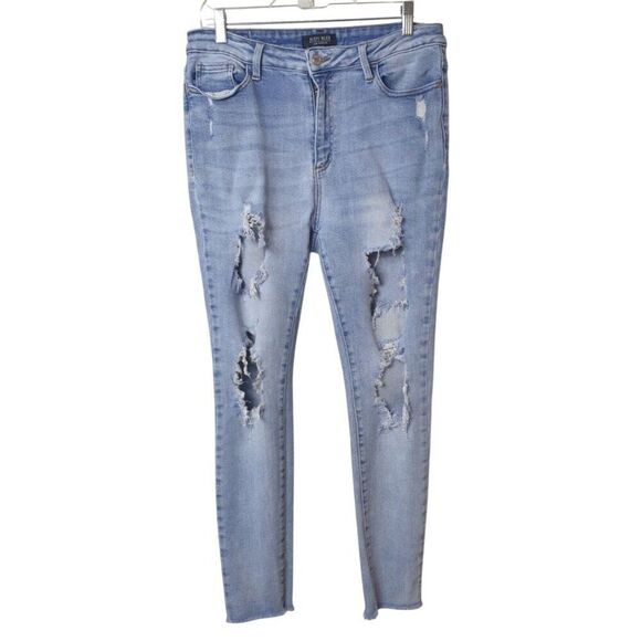 Judy Blue Womens Skinny Jeans 15 High Rise Denim Distressed Destroyed  W 32" - Picture 1 of 6